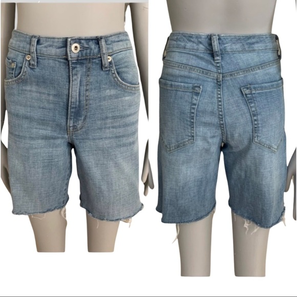 ELLA MOSS High Waist Straight Denim Shorts Raw Hem High Rise Size 4/27 - Picture 2 of 15